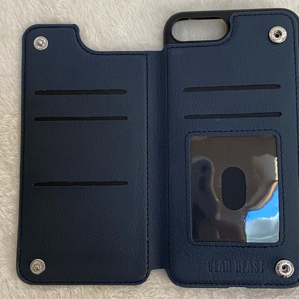 Gear Beast Navy Leather Wallet Iphone 8+ Case